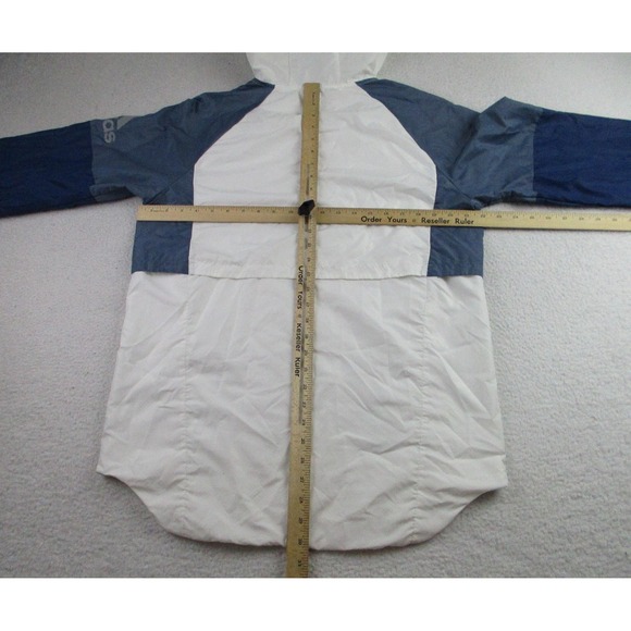 Adidas Jacket Mens Large White Blue‎ Gray Hooded Windbreaker Full Zip Mesh Lined - Picture 5 of 8
